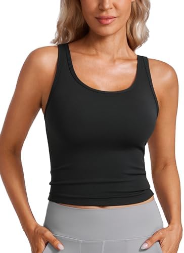 CRZ YOGA Womens Butterluxe Double Lined Workout Tank Tops Scoop Neck Racerback Cropped Casual Sleeveless Shirt