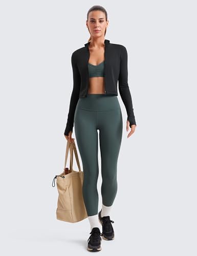 CRZ YOGA Womens Butterluxe Full Zip Cropped Workout Jacket Slim Fit Lightweight Athletic Yoga Tops With Thumb Holes