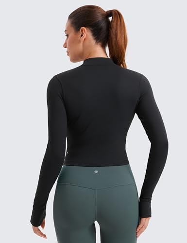 CRZ YOGA Womens Butterluxe Full Zip Cropped Workout Jacket Slim Fit Lightweight Athletic Yoga Tops With Thumb Holes