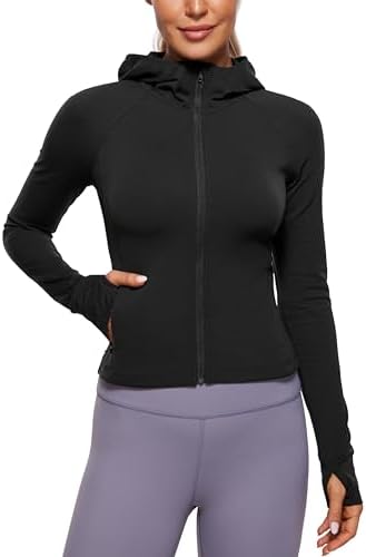 CRZ YOGA Womens Butterluxe Full Zip Workout Hoodie Jackets Slim Fit Hooded Athletic Yoga Lightweight Jacket with Thumb Holes