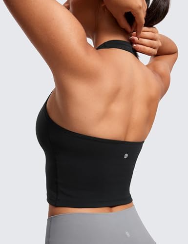 CRZ YOGA Womens Butterluxe Halter Longline Sports Bra - Padded Workout Yoga Crop Tops Tanks With Built In Pads