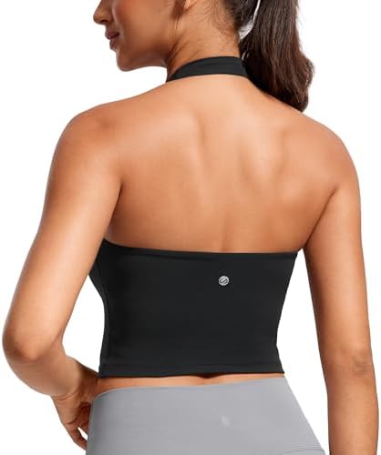 CRZ YOGA Womens Butterluxe Halter Longline Sports Bra - Padded Workout Yoga Crop Tops Tanks with Built in Pads