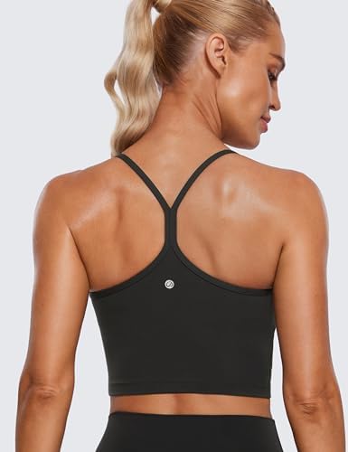 CRZ YOGA Womens Butterluxe Y Back Longline Sports Bras - Spaghetti Straps Racerback Padded Yoga Workout Crop Tank Top