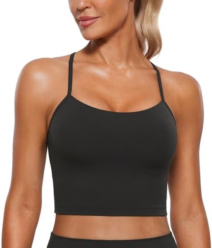 CRZ YOGA Womens Butterluxe Y Back Longline Sports Bras - Spaghetti Straps Racerback Padded Yoga Workout Crop Tank Top