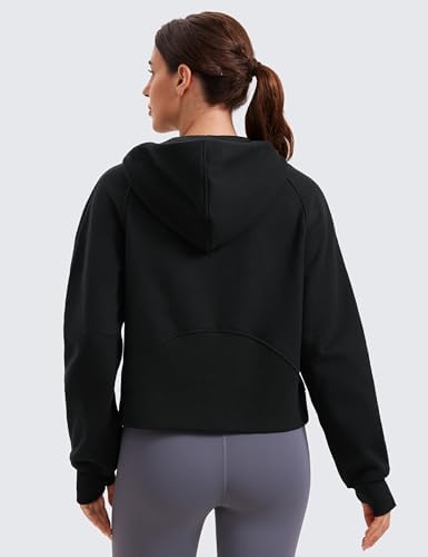 CRZ YOGA Womens Fleece Lined Full Zip Hoodies Oversized Long Sleeve Casual Workout Hooded Sweatshirt With Thumb Holes