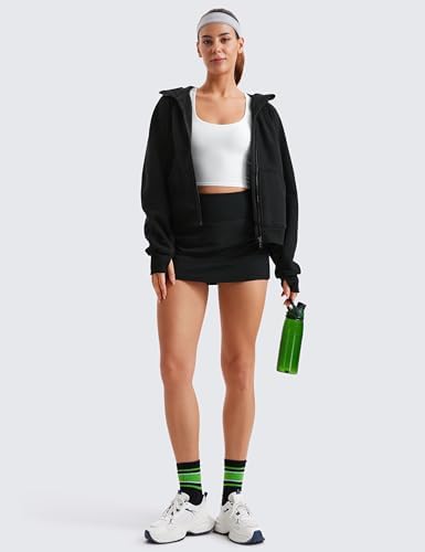 CRZ YOGA Womens Fleece Lined Full Zip Hoodies Oversized Long Sleeve Casual Workout Hooded Sweatshirt With Thumb Holes