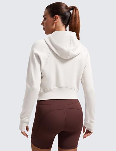 CRZ YOGA Womens Fleece Zip Up Cropped Hoodie Workout Jacket Athletic Casual Long Sleeve Sweatshirts With Thumb Holes
