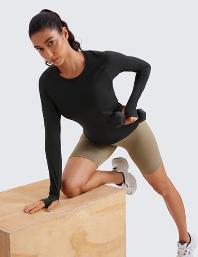 CRZ YOGA Womens Seamless Workout Long Sleeve Shirts Quick Dry Gym Athletic Tops Breathable Running Yoga T-Shirts