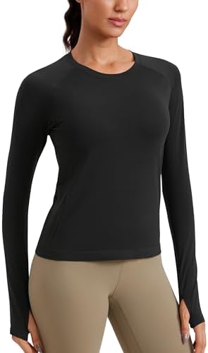 CRZ YOGA Womens Seamless Workout Long Sleeve Shirts Quick Dry Gym Athletic Tops Breathable Running Yoga T-Shirts