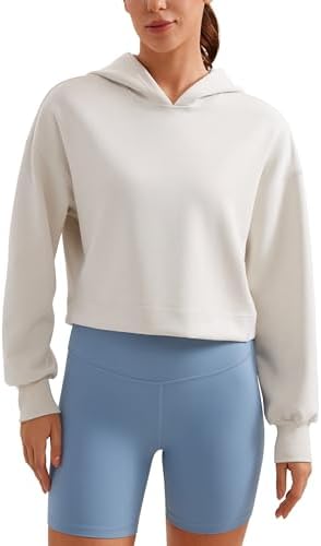 CRZ YOGA Womens SoftAura Cropped Hoodie Long Sleeve Hooded Sweatshirt Basic Workout Casual Pullover