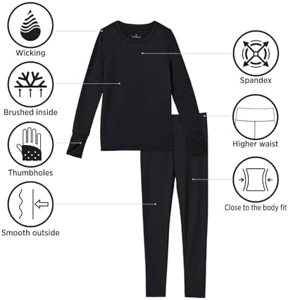 Cuddl Duds Girls Cold Weather Fleece-Lined Thermal Underwear 2-Piece Set - Kids Long Sleeve Top And Leggings Long Johns