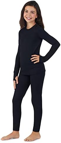 Cuddl Duds Girls Cold Weather Fleece-Lined Thermal Underwear 2-Piece Set - Kids Long Sleeve Top And Leggings Long Johns