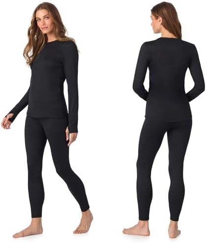Cuddl Duds Womens Fleece Lined Thermal Base Layer Set – Long Sleeve Shirt & Leggings For Cold Weather – Lounge Set For Women