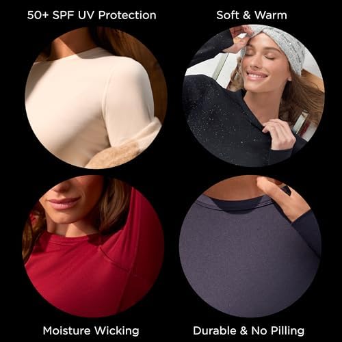 Cuddl Duds Womens Fleece Lined Thermal Base Layer Set – Long Sleeve Shirt & Leggings For Cold Weather – Lounge Set For Women