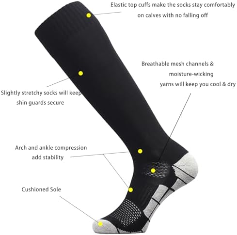 CWVLC Soccer Socks (1/3/5 Pairs) Team Sport Knee High Socks For Adult Youth Kids