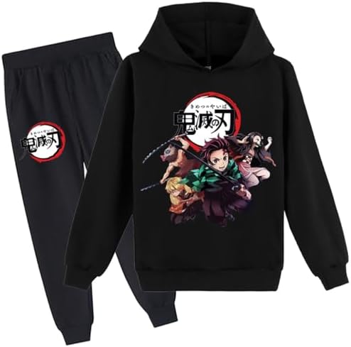 D.O.T Boys Girls Anime Slayer Tracksuit Pullover Hoodie Jogging Pants Set 2 Pieces Sweatshirt For Kids 2-15Years