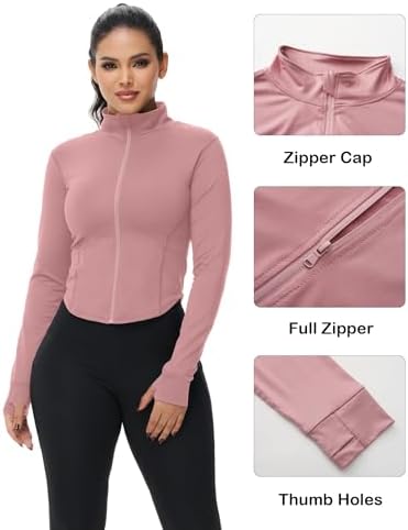Dalavch 3 Pack Womens Cropped Full Zip Up Workout Jacket Slim Fit Running Athletic Gym Yoga Sports Jacket With Thumb Holes