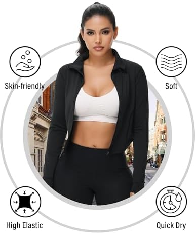 Dalavch 3 Pack Womens Cropped Full Zip Up Workout Jacket Slim Fit Running Athletic Gym Yoga Sports Jacket With Thumb Holes