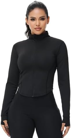 Dalavch 3 Pack Womens Cropped Full Zip Up Workout Jacket Slim Fit Running Athletic Gym Yoga Sports Jacket With Thumb Holes