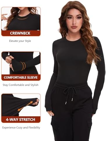 Dalavch 4/5 Pack Women’s Long Sleeve Basic Shirts Crew Neck Slim Fitted Compression Gym Workout Athletic Underscrubs Tops
