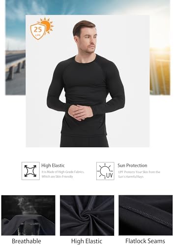 Dalavch 5 Pack Men's Compression Shirts Long Sleeve Athletic Workout Sports Undershirt Base Layer Top For Winter