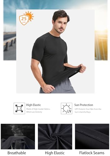 Dalavch 5 Pack Men’s Compression Shirts Short Sleeve Cool Dry Sports Athletic Workout Base Layer Undershirt T-Shirt Tops