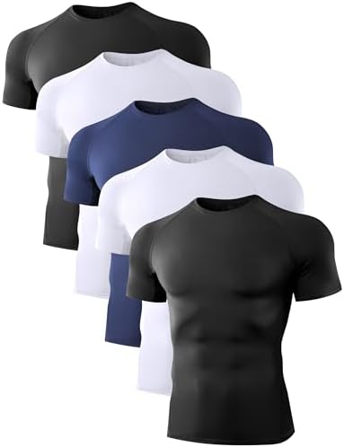 Dalavch 5 Pack Men’s Compression Shirts Short Sleeve Cool Dry Sports Athletic Workout Base Layer Undershirt T-Shirt Tops Dalavch 5 Pack Men’s Compression Shirts Short Sleeve Cool Dry Sports Athletic Workout Base Layer Undershirt T-Shirt Tops