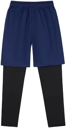 DANI CHINS Boys 2 In 1 Athletic Active Leggings Sports Running Quick Dry Breathable Compression Pants