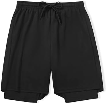 DANI CHINS Boys 2 in 1 Athletic Active Shorts Sports Running Quick Dry Breathable Compression Shorts