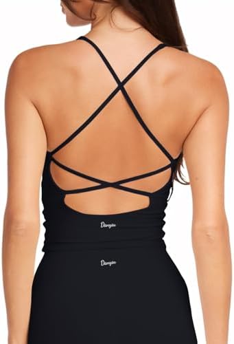 Danysu Sculpt Workout Tank Tops Women Backless Longline Sports Bras Strappy Padded Yoga Top