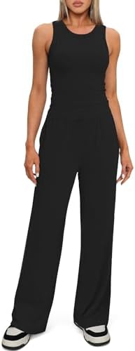 Darong Women's 2 Piece Outfits Lounge Sets Sleeveless Tank Tops Wide Leg Pants Sets Tracksuits Match Sets
