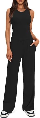 Darong Women's 2 Piece Outfits Lounge Sets Sleeveless Tank Tops Wide Leg Pants Sets Tracksuits Match Sets