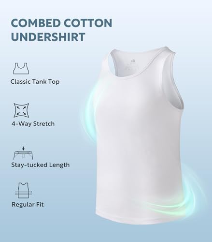 DAVID ARCHY Men's Undershirts Combed Cotton Tank Tops Soft Moisture-Wicking Shirt Breathable A-Shirt For Men 3 Pack