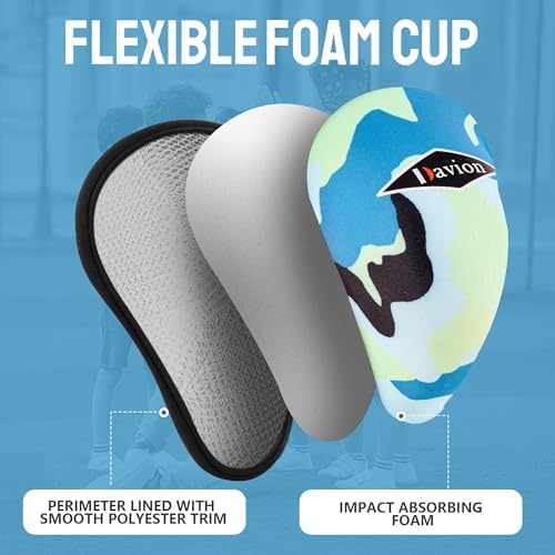Davion Boys Youth Lightweight Athletic Cup For Sports Soft Foam Protective Cup Ages 7-12 Athletic Cup For Baseball Football Lacrosse Hockey Martial Arts Karate(Blue)