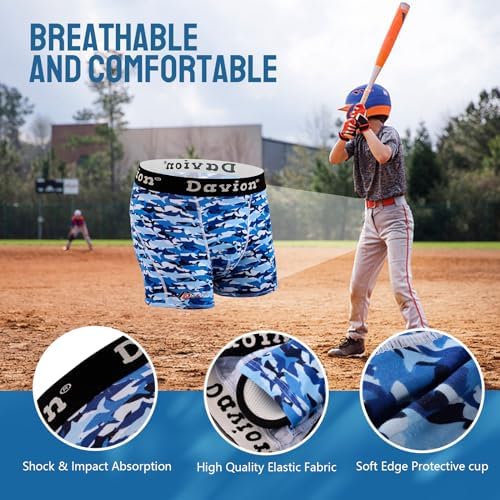 Davion Youth Boys Baseball Cup Underwear With Soft Protective Athletic Cup Compression Shorts For Baseball Football Lacrosse