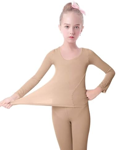 Daydance Nude Kids Girls Base Layers Set Tan Active Undergarments For Dance Ballet Gymnastics Performance In Winter