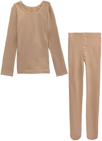 Daydance Nude Kids Girls Base Layers Set Tan Active Undergarments For Dance Ballet Gymnastics Performance In Winter