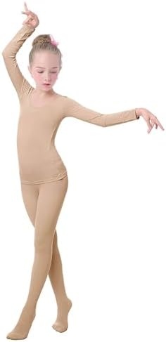 Daydance Nude Kids Girls Base Layers Set Tan Active Undergarments for Dance Ballet Gymnastics Performance in Winter