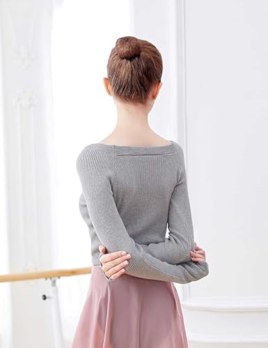 Daydance Teen Girls Women Long Sleeve Dance Sweater Soft Ballet Warm Up Pullover For Leotards