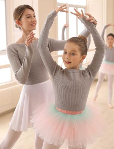 Daydance Teen Girls Women Long Sleeve Dance Sweater Soft Ballet Warm Up Pullover For Leotards