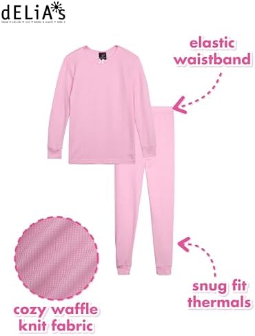 DELiA*s Girls Thermal Underwear - 6 Piece Waffle Knit Long Sleeve Thermal Shirt & Long Johns Girls Thermal Pants Set (2T-16)
