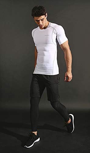 DEVOPS 3 Pack Men's Cool Dry Short Sleeve Compression Shirts Sports Baselayer T-Shirts Tops Athletic Workout Shirt