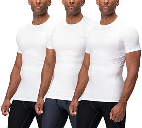 DEVOPS 3 Pack Men's Cool Dry Short Sleeve Compression Shirts Sports Baselayer T-Shirts Tops Athletic Workout Shirt