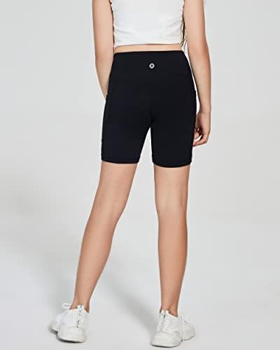 DEVOROPA Girls 5" Spandex Volleyball Shorts Stretch Youth Athletic Gymnastics Shorts Kid Yoga Dance Compression Shorts Pocket