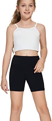 DEVOROPA Girls 5" Spandex Volleyball Shorts Stretch Youth Athletic Gymnastics Shorts Kid Yoga Dance Compression Shorts Pocket