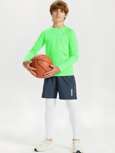 DEVOROPA Youth Boys Compression Shirt Long Sleeve Football Baseball Undershirt Quick Dry Kids Sports Baselayer Crewneck