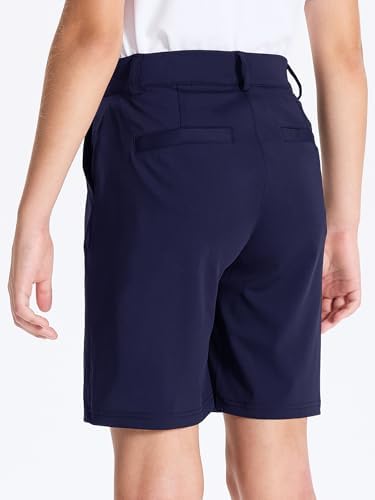 DEVOROPA Youth Boys Golf Shorts Stretch School Uniform Clothes Kids Flat Front Dress Chino Hybrid Twill Casual Shorts Pockets