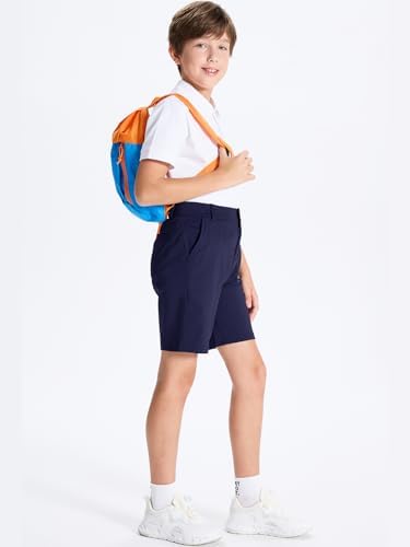 DEVOROPA Youth Boys Golf Shorts Stretch School Uniform Clothes Kids Flat Front Dress Chino Hybrid Twill Casual Shorts Pockets