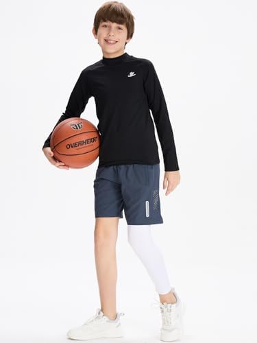 DEVOROPA Youth Boys One Leg Compression Pants For Basketball 3/4 Leggings Sports Tights Athletic Soccer Baselayer Pockets