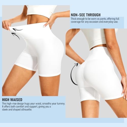 DHSO High Waisted Biker Shorts For Women-5" Tummy Control Fitness Athletic Workout Running Yoga Gym Shorts